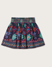 Tapestry Floral Twill Skirt, Blue (NAVY), large