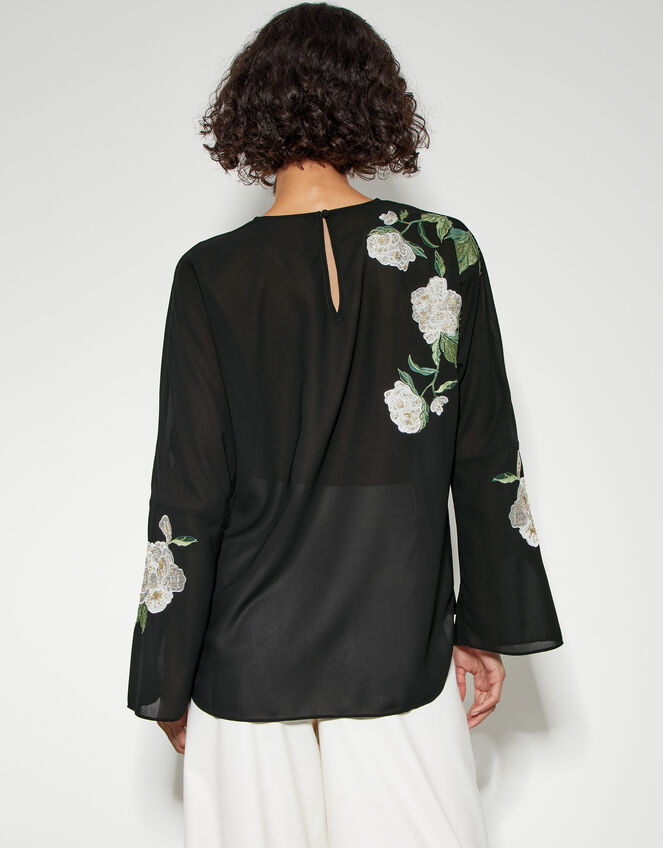 Ariah Floral Satin Blouse, Black (BLACK), large