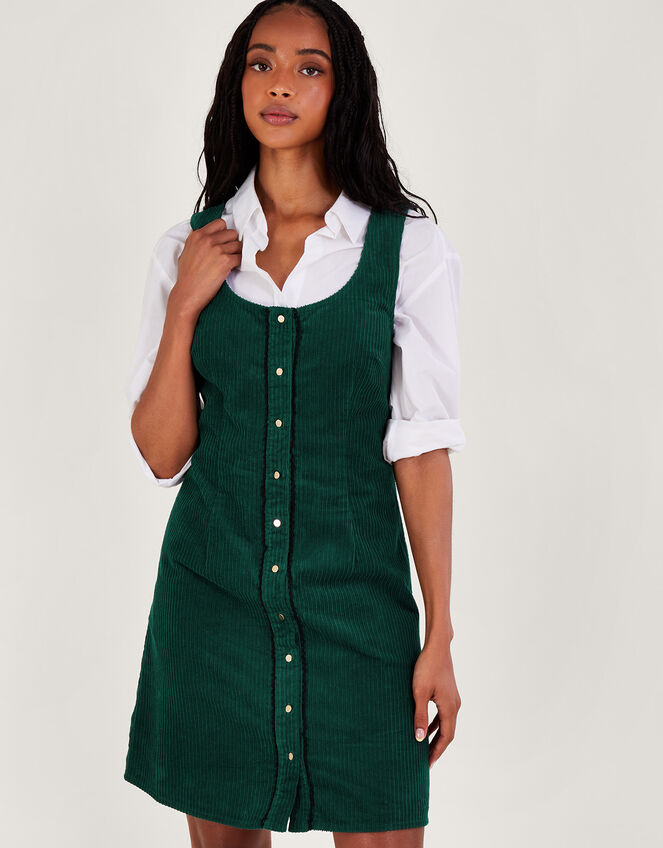 Jumbo Cord Pinafore Dress, Green (GREEN), large