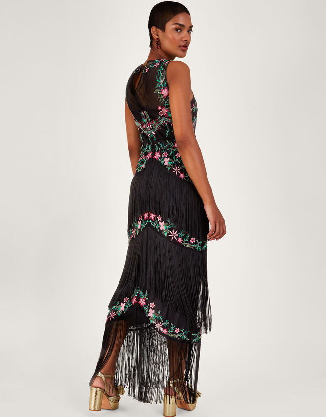 Freja Floral Fringe Dress, Black (BLACK), large