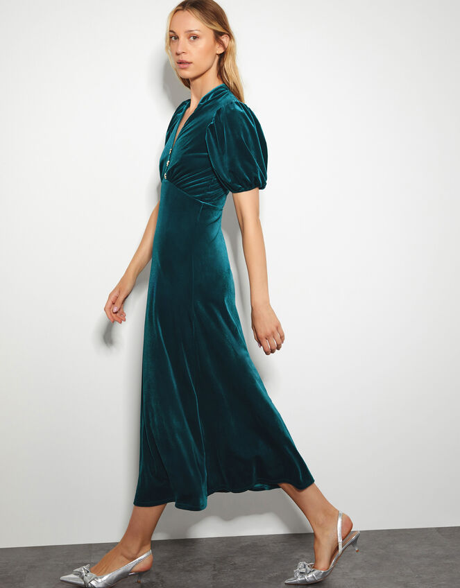 Veronique Velvet Bow Midi Dress, PEACOCK, large