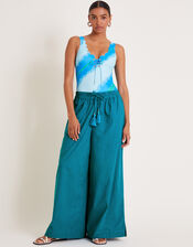 Yara Plain Wide Leg Trousers, Teal (TEAL), large