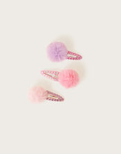 Mini Faux Fur Pom-Pom Hair Clips Set of Three, , large