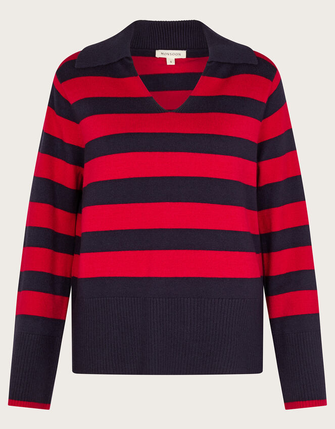 Shay Stripe Collared Jumper, Red (RED), large