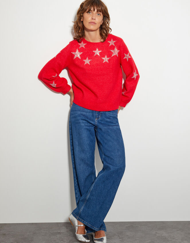 Sabrina Embellished Star Jumper, Red (RED), large