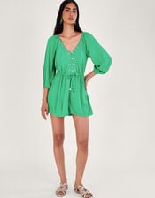 Long Sleeve Embellished Romper, Green (GREEN), large