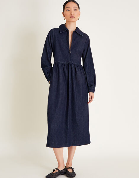 Alana Zip Midi Dress, Blue (INDIGO), large