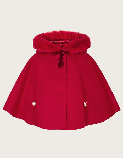 Baby Faux Fur Hooded Cape Coat, Red (RED), large