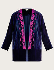 Leah Embroidered Velvet Kimono, Blue (MIDNIGHT), large