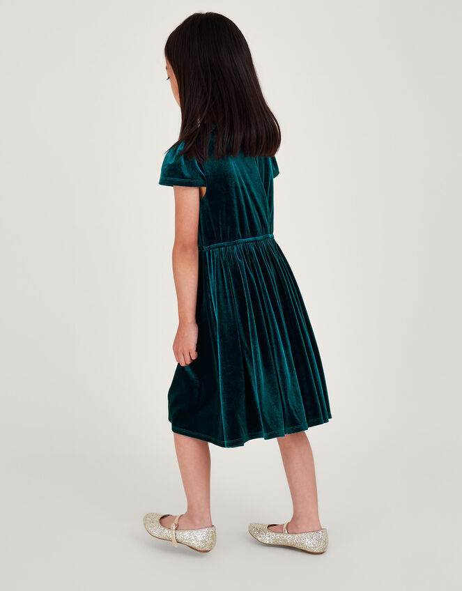 Velvet Butterfly Collar Dress, Green (GREEN), large