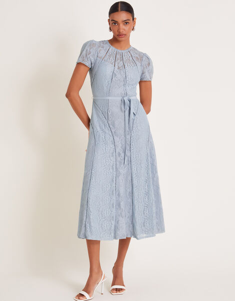 Maya Lace Short Sleeve Midi Dress, Grey (GREY), large