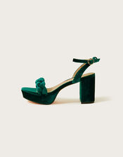 Velvet Plait Platform Heels, Teal (TEAL), large