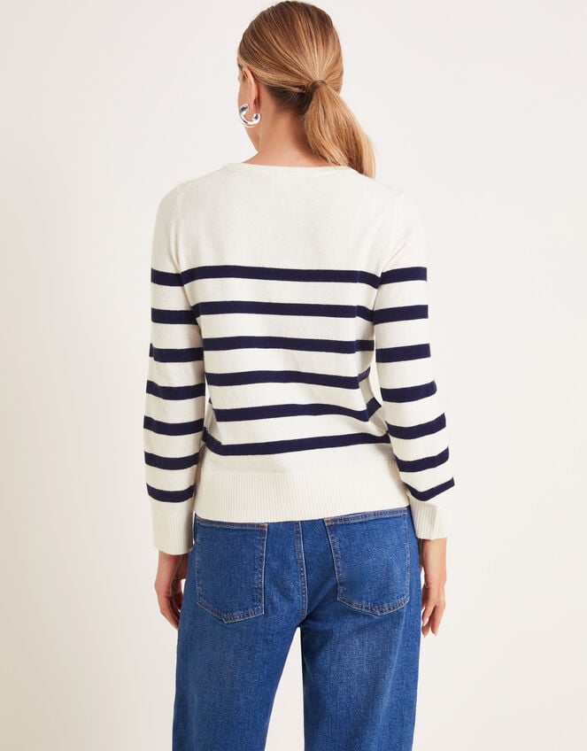 Cate Cornelli Stripe Crew Neck Jumper, Ivory (IVORY), large