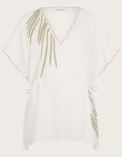 Cali Embroidered Leaf Top, Ivory (IVORY), large
