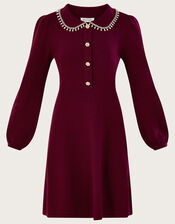 Cleo Collar Dress, DARK PINK, large