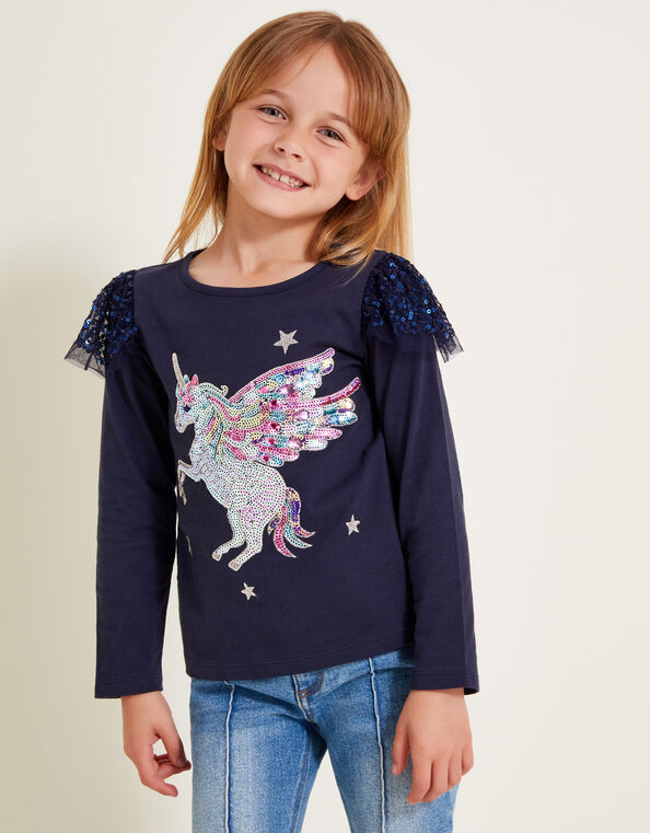 Long Sleeve Unicorn Top and Leggings Set, Blue (NAVY), large