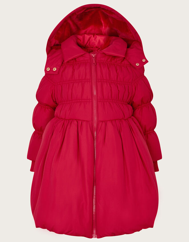 Shirred Puffball Padded Coat, Red (RED), large