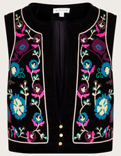 Fran Embroidered Waistcoat , Black (BLACK), large