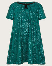 Sienna Sequin A-Line Dress, Green (GREEN), large