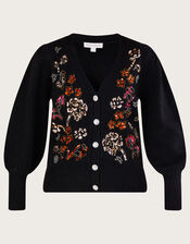 Floral Sequin Embellished Cardigan, Black (BLACK), large