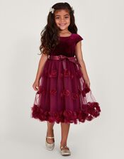 Ottilie 3D Roses Velvet Dress, Red (BURGUNDY), large