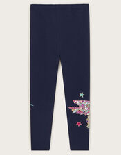 Unicorn Embellished Leggings, Blue (NAVY), large