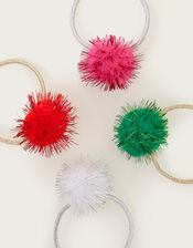 4-Pack Tinsel Pom-Pom Hair Bands, , large