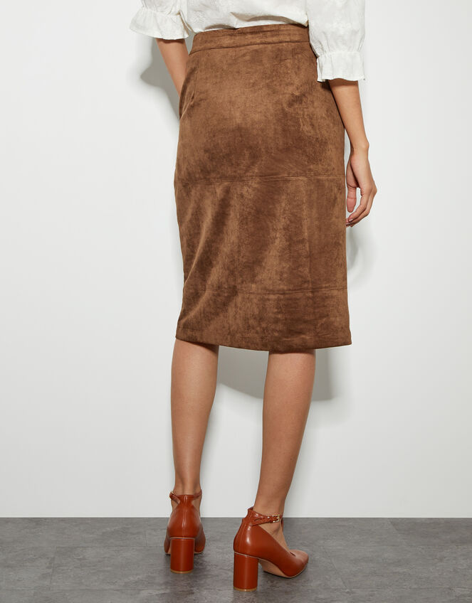 Amber Suedette Pencil Skirt, Brown (BROWN), large