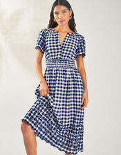 Nyla Gingham Dress, Blue (NAVY), large