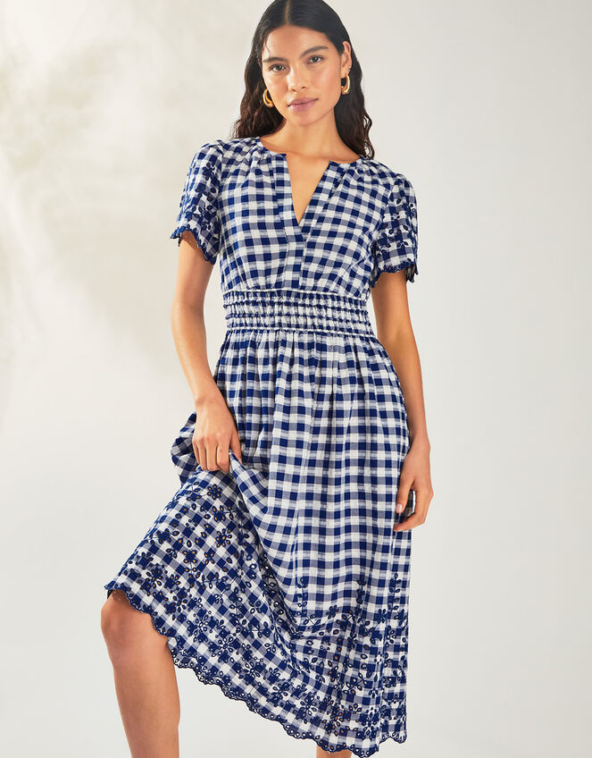 Nyla Gingham Dress, Blue (NAVY), large