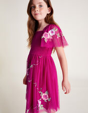 April Shirred Embroidered Dress, Pink (PINK), large