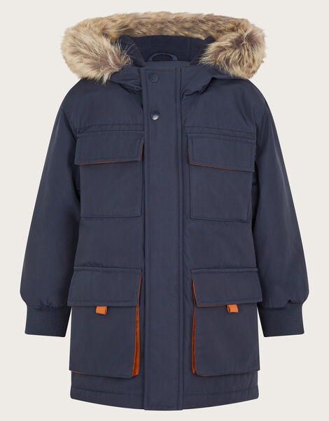 Hooded Faux Fur Parka, Blue (NAVY), large