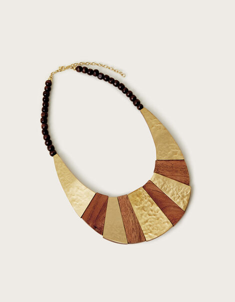 Statement Wooden Collar Necklace, , large