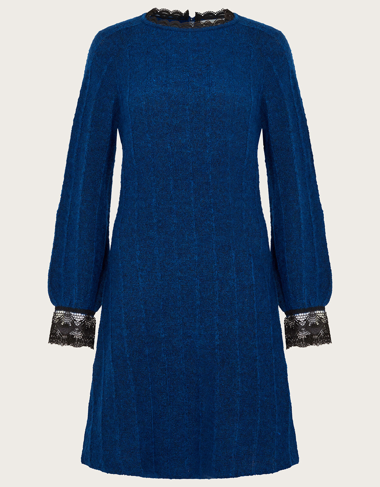 Lace Trim Knit Short Dress with Recycled Polyester Blue