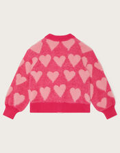 Heart Print Intarsia Cardigan, Pink (PINK), large