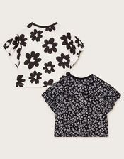 2-Pack Floral Print T-Shirts, Black (BLACK), large
