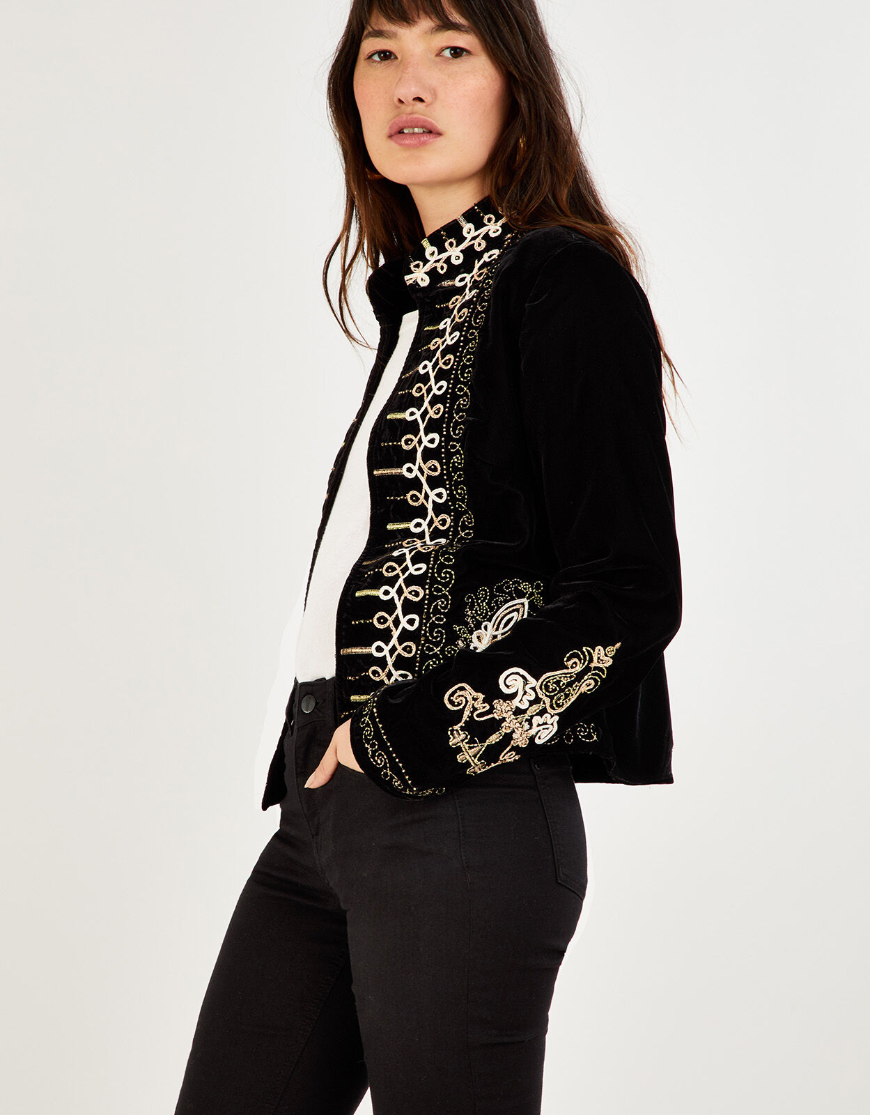 Meredith Military Embroidered Jacket Black