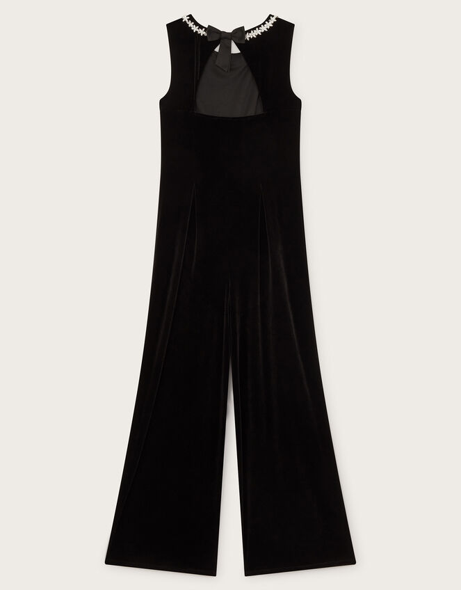 Laurelie Bow Velour Jumpsuit, Black (BLACK), large