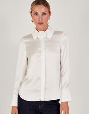 Sylvia Corsage Satin Blouse, Ivory (IVORY), large