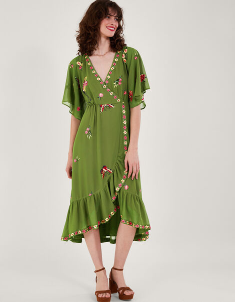 Renee Wrap Dress, Green (GREEN), large