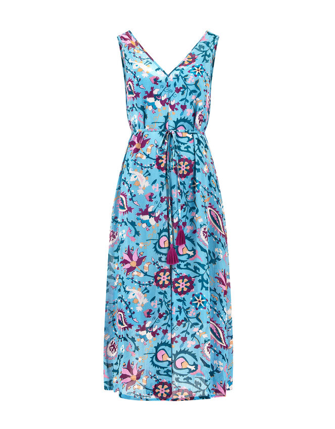 East Paisley Sleeveless Dress, Blue (BLUE), large