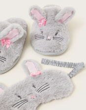 Fluffy Bunny Slippers and Mask Set, Gray (GREY), large