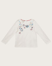 Sequin Floral Long Sleeve Top , Ivory (IVORY), large