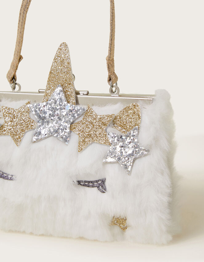 Mini Fluffy Faux Fur Unicorn Bag, , large