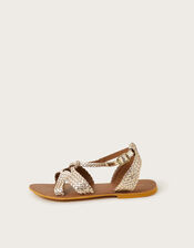 Woven Leather Sandals, Gold (GOLD), large