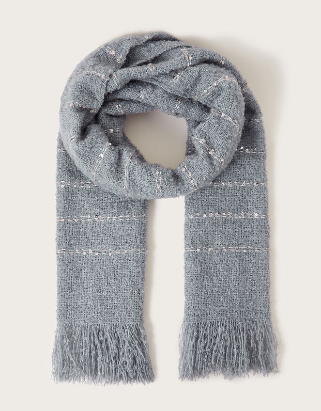 Sequin Stripe Boucle Scarf, Gray (GREY), large