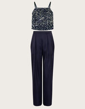 Isabella Sequin Top and Satin Trousers Set, Blue (NAVY), large