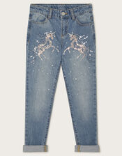 Unicorn Embellished Jeans, Blue (BLUE), large