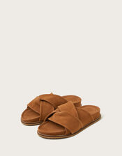 Suede Twist Strap Sandals, Tan (TAN), large