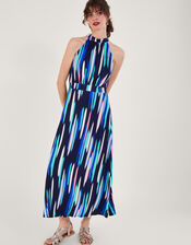 Holly Print Halter Neck Maxi Dress, Blue (NAVY), large